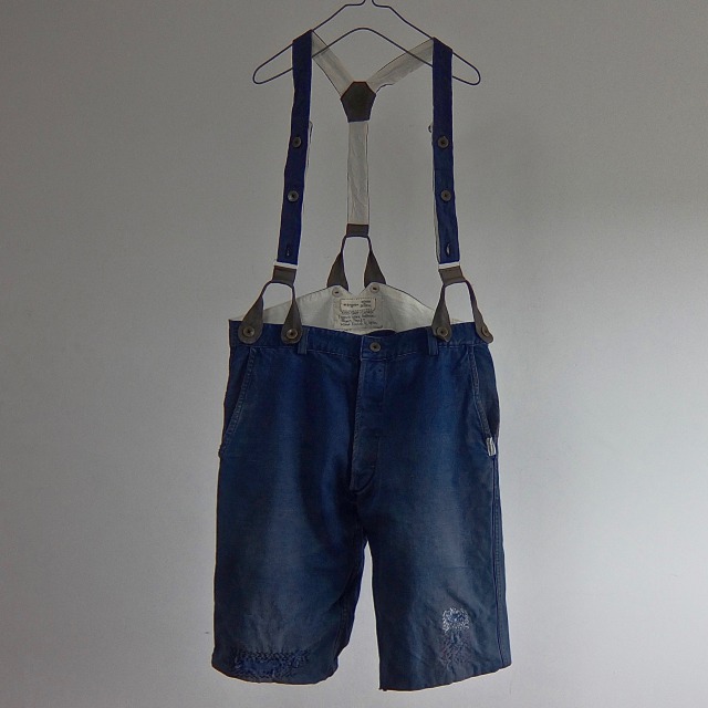 Vintage  French Chore Work Short Pants with Suspender