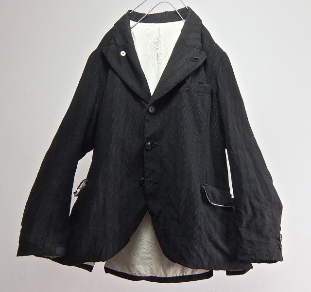 Antique  French Wool/Linen/Cotton Pique Stripe Peaked Lapel Jacket