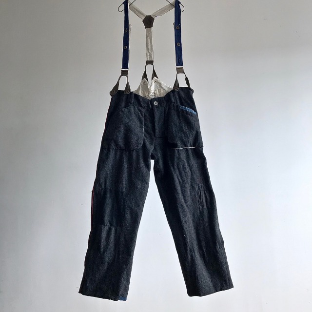 Vintage French Pompier Wool Trousers with Suspender
