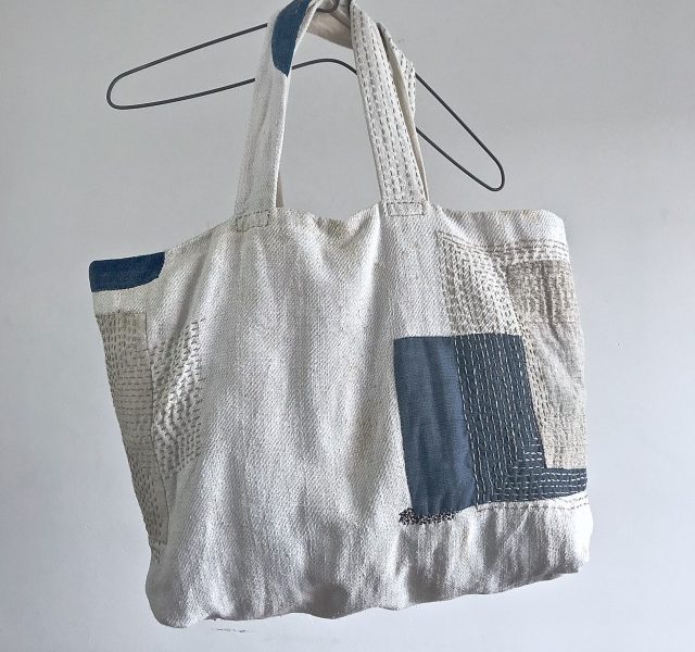 End of 19th Century Antique French  Linen Patch & Darned Tote