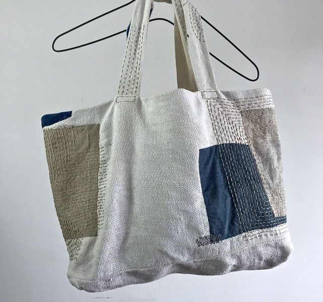 End of 19th Century Antique French  Linen Patch & Darned Tote