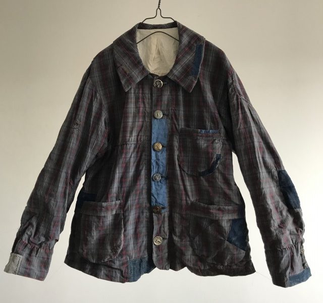 Patch and Darning Rustic Plaid Old French Work Jacket