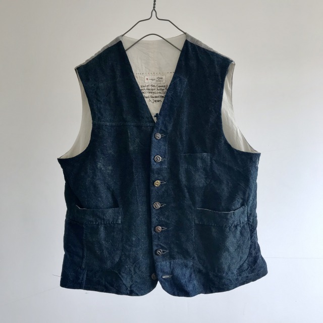 End of 19th Century  French Antique Indigo Rustic Linen  Gilet