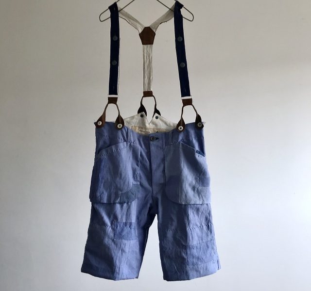 Old Woad Dyed Indigo Linen Made Patched Work Short Pants