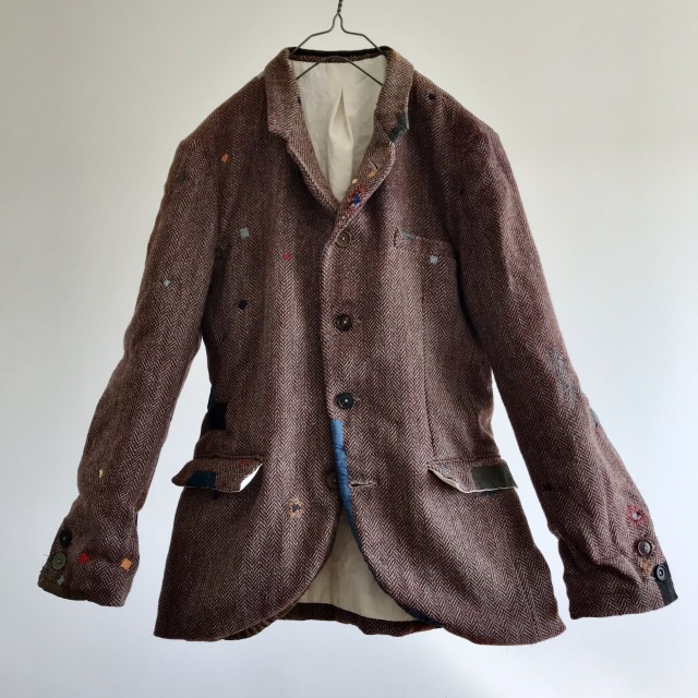 Vintage Lot of Darned and Patched Old French Tweed Jacket