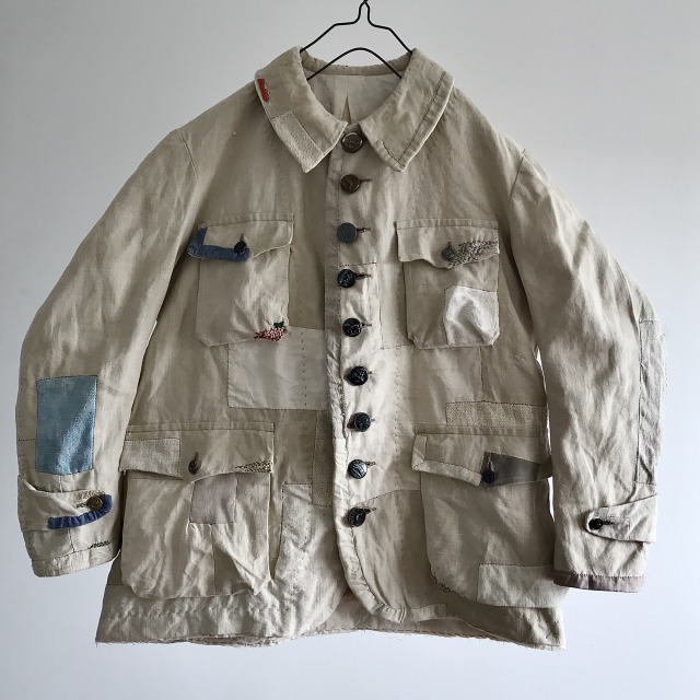 French Linen Made Lot Patch & Darned Old  Hunting Jacket