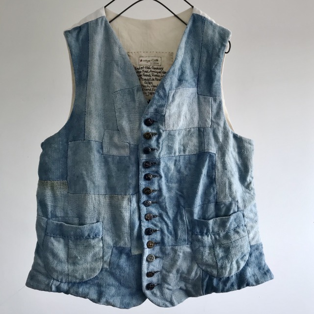 Indigo Dyed Antique French Rustic Linen Hand “Travile de Patch” Made Gilet