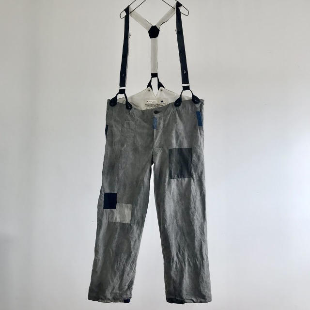 Antique India Ink Dyed French Linen/Cotton Metis made Work Pants with Suspenders