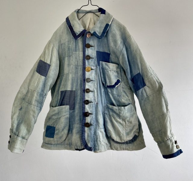 Natural Indigo Dyed Sun Faded French Antique Rustic Linen Made “Travile de Patch” Work Jacket