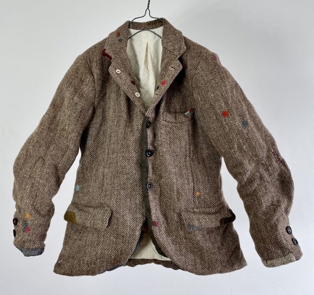 Vintage Darning & Patched  Tailored Jacket Made for Export Harris Tweed