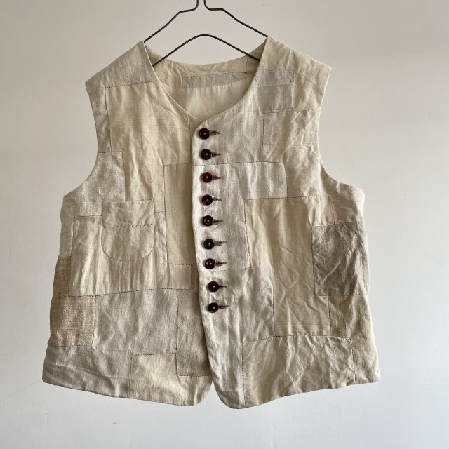 Antique  French Rustic Linen Intricately Inlaid  Patch  Gilet