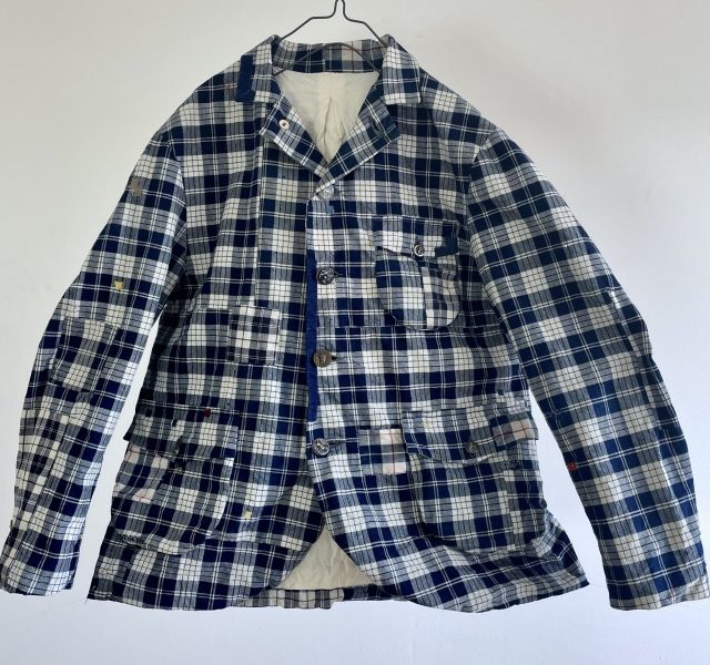 Vintage French Cotton “KELSCH” Indigo Plaid Fabric Made Work Tailor Jacket