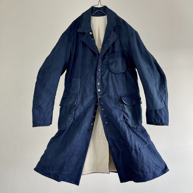 Vintage Indigo  French Linen Villette Fabric Made Mquignon Work Coat