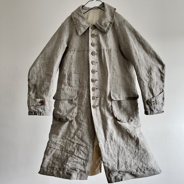 Linen Fabric  “Gris de Travil” Made Chore Work Paysan Coat