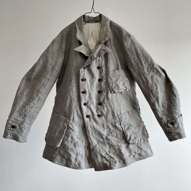 Vintage French Linen “Gris de Travil” Made “Marin Nationale” Double Breasted Jacket ON SALE