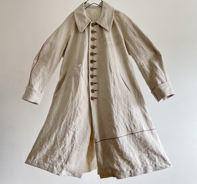 19th Century Antique French  Rustic  Linen Fabric Made Stitch Raglan-sleeve Coat