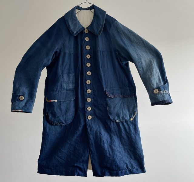 Vintage Indigo  French Linen Villette Fabric Made Worker Coat