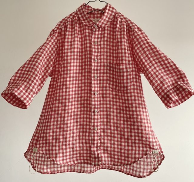 Mid 20th Century French Dead Stock Vintage Gingham Plaid Linen made  Over Shirt
