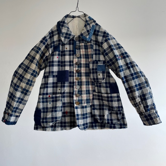 Vintage French Cotton “KELSCH” Indigo Plaid Fabric Made Work Jacket