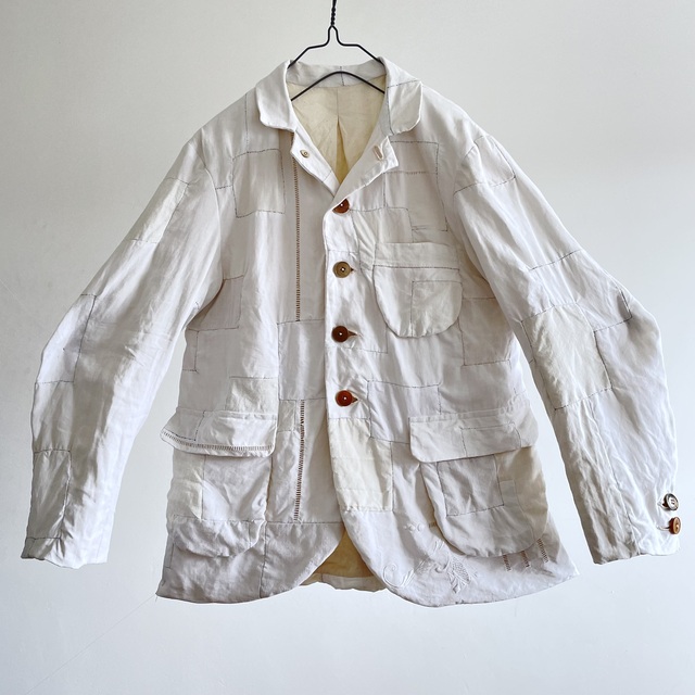 Antique Hand Woven Linen Fabric Made Hand Sewn Patches Tailor Jacket