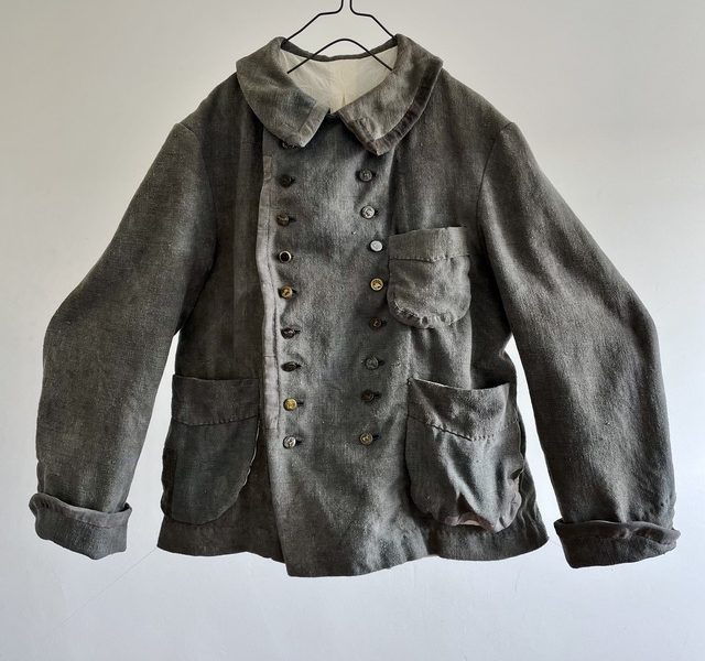 India Ink Over Dyed Rustic Indigo Linen  Double Breasted Work Jacket