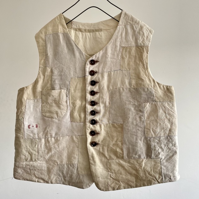 Antique French  Linen and Metis Made Intricately Inlaid Hand Patches Gilet