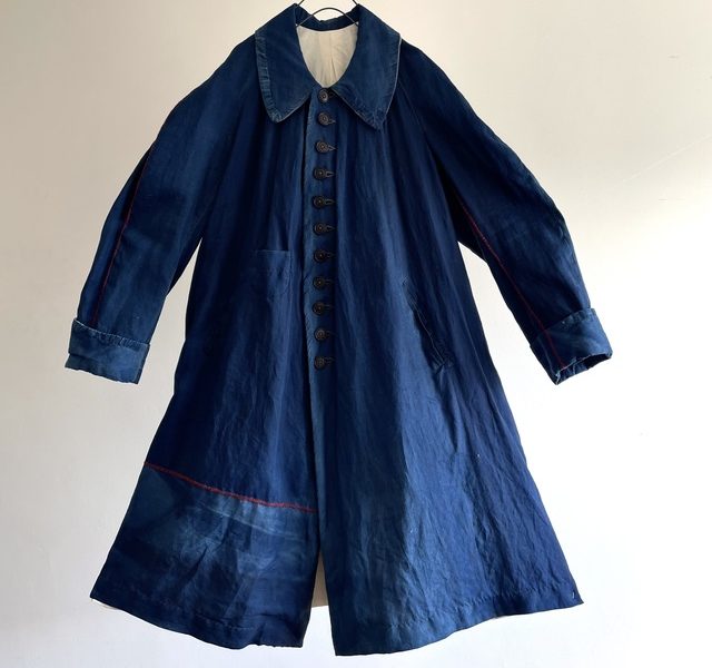 Indigo Linen “Villette” Fabric Made Stitch Raglan-sleeve Coat