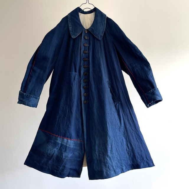 Indigo Linen “Villette” Fabric Made Stitch Raglan-sleeve Coat