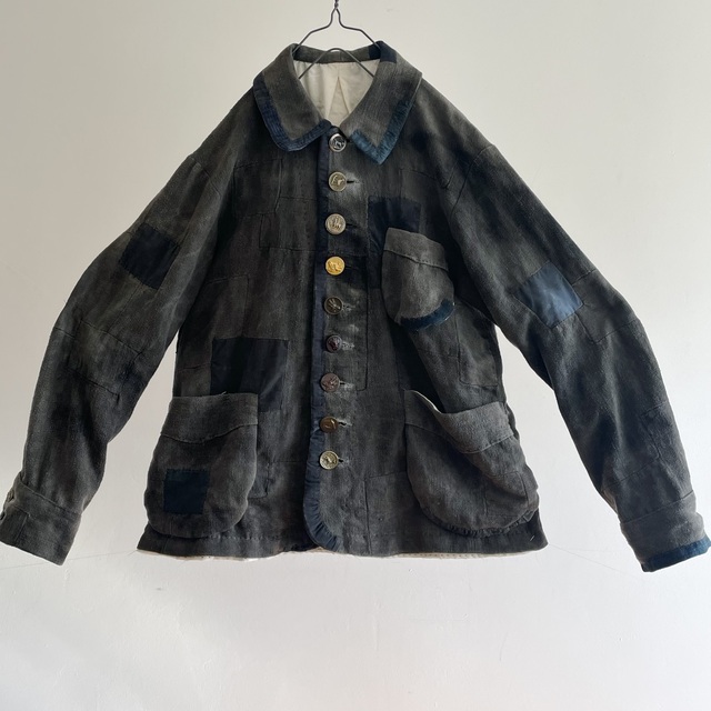 Antique Hand Woven India Ink Dyed Linen Made “Travile de Patch” Work Jacket