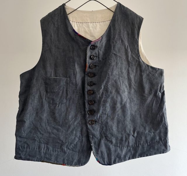 French Antique Hazy Chambray Linen Fabric  Made Gilet