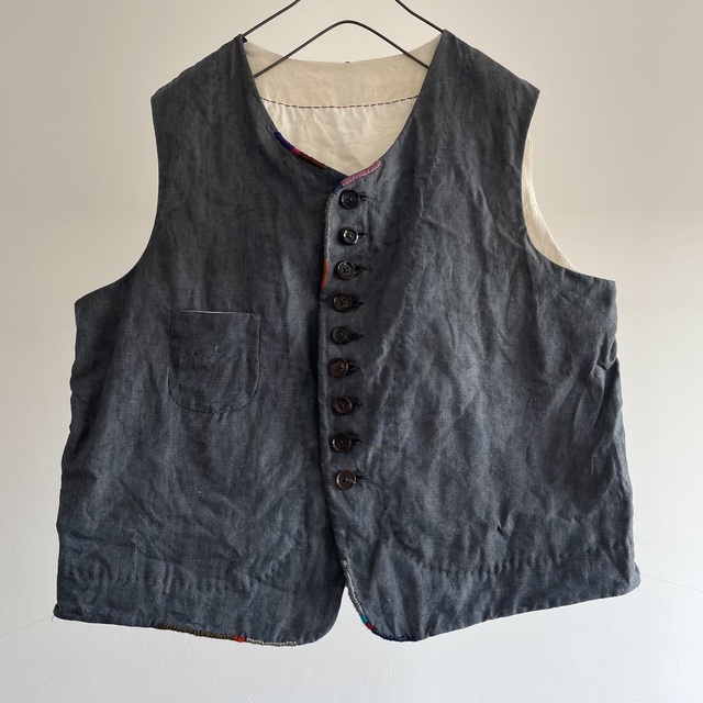 French Antique Hazy Chambray Linen Fabric  Made Gilet