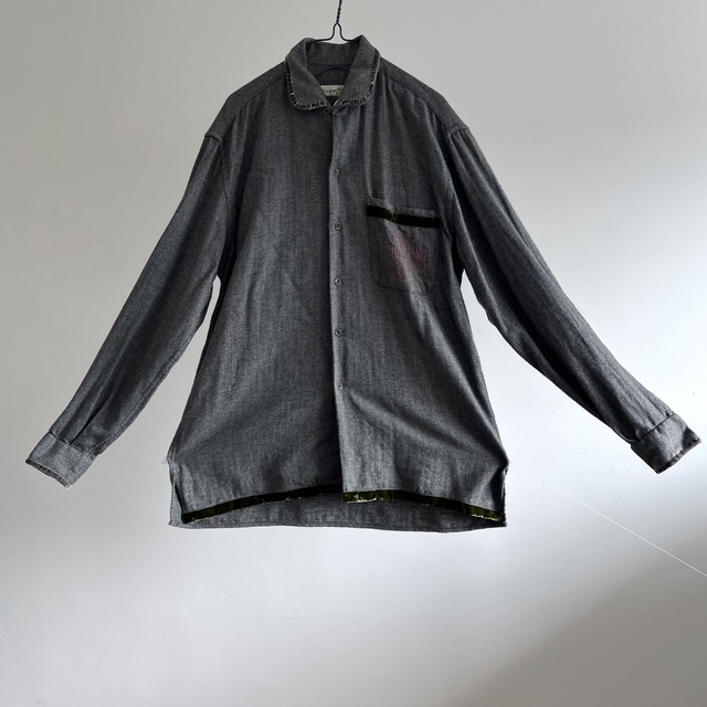 Vintage  Viyella Herringbone Over Shirt with Hand Trimmed Velvet Ribbon