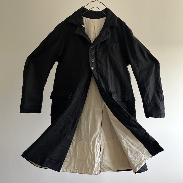 Black Pigment Coated Indigo Dyed Linen “Villette” Fabric Made Maquignon Coat
